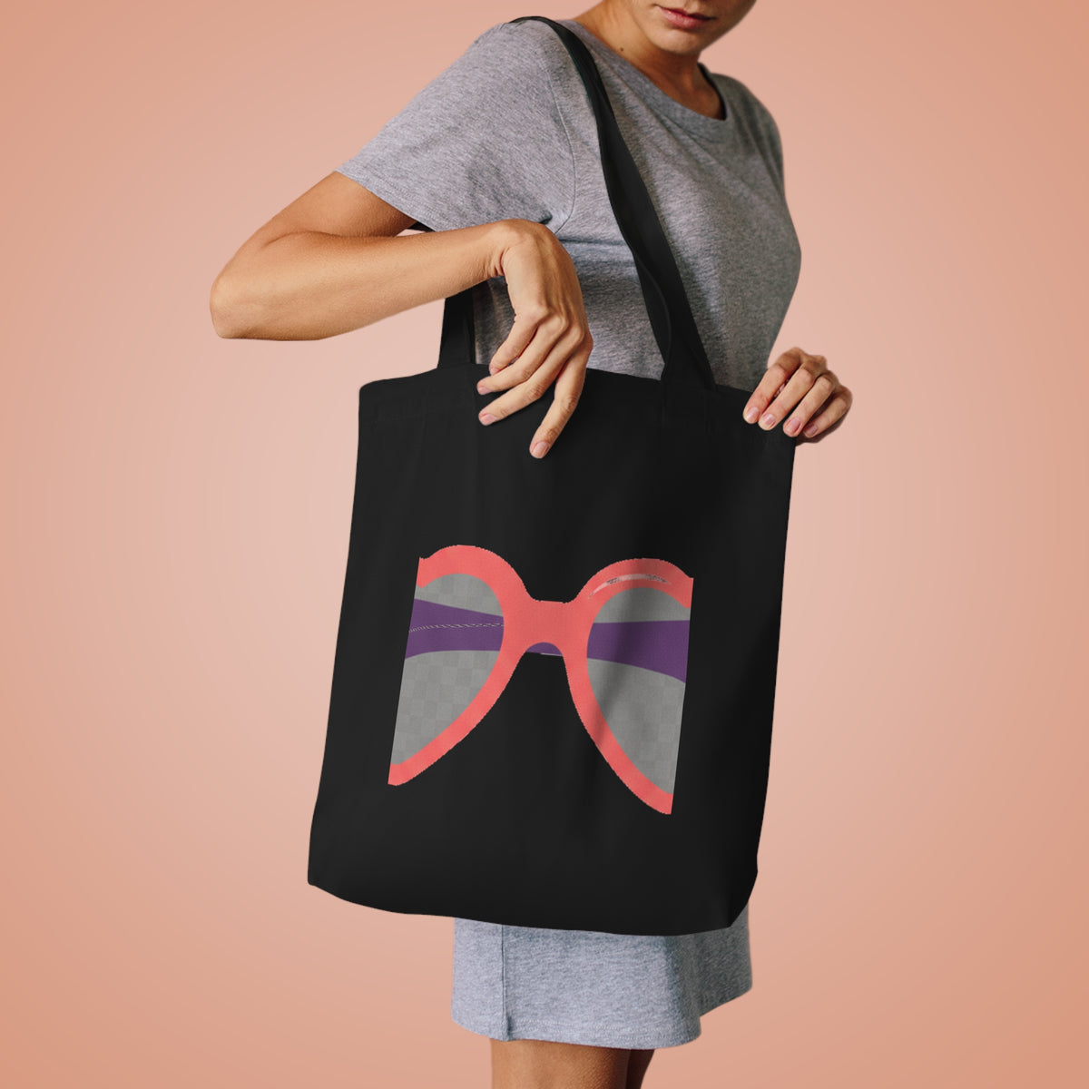 Y2K Heart-Shaped Sunglasses Graphic | Cotton Tote Bag for Everyday Carry | Valentine & Galentine’s Gift | Pink Aesthetic