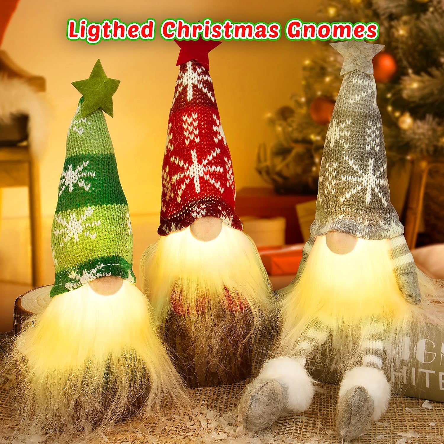 6 Pack Gnomes Christmas Decorations, Lighted Handmade Swedish Tomte Light up Plush Elf Holiday Present Gift Scandinavian Santa Tabletop Xmas Christmas Ornaments Decor