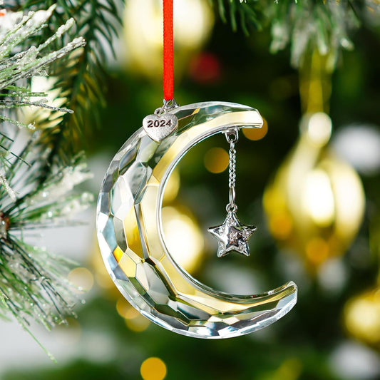 2024 Christmas Moon Ornament Crystal Christmas Moon Hanging Ornament Clear Crystal Suncatcher Ornament for Christmas Winter Party Home Decor