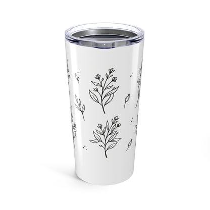 Botanical Line Art Doodle | 20oz Stainless Steel Tumbler Cup w/ Lid | Family & Friend Gift | Gen Z Irony Boho