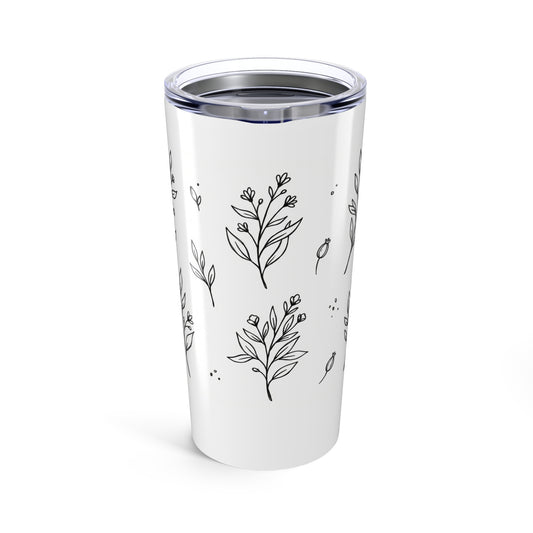 Botanical Line Art Doodle | 20oz Stainless Steel Tumbler Cup w/ Lid | Family & Friend Gift | Gen Z Irony Boho