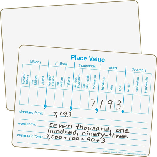 Place Value Dry Erase Boards, 12" by 9" -Set of 6- Help Students Write Large Numbers in Standard, Word, Expanded Forms, Double-Sided Practice Boards