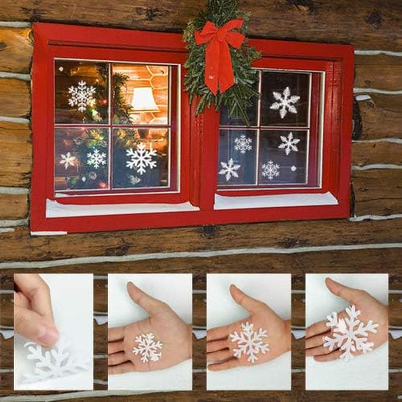 300+Pcs Snowflake Window Clings Christmas Decorations Snowflakes Window Decals - White Snowflake Decorations Winter Window Clings Snow Decals (8 Sheets)