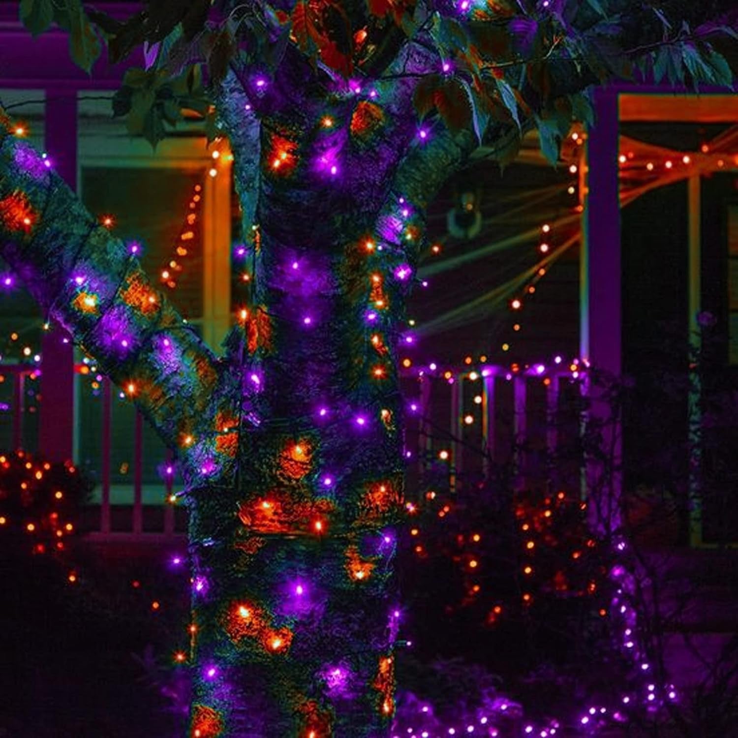 Purple & Orange Halloween 33FT 100 LED String Lights, Waterproof Connectable String Lights, Plug in Halloween Decorations for Party Garden Yard Indoor Outdoor