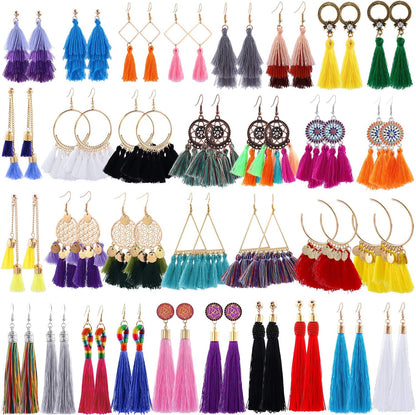 18-32 Pairs Tassel Earrings Set with Colorful Tassel Long Layered Dangle Hoop Tiered Thread Earrings Set for Women Girls Jewelry Fashion and Valentine Birthday Party Gift…