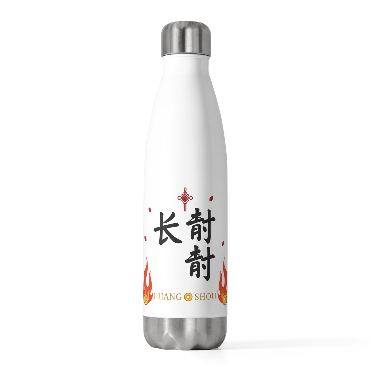 Chang Shou Gold Greeting | 20oz Insulated Stainless Steel Tumbler Bottle | Lunar New Year Family & Friend Gift | Red-Gold CNY Style