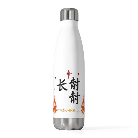 Chang Shou Gold Greeting | 20oz Insulated Stainless Steel Tumbler Bottle | Lunar New Year Family & Friend Gift | Red-Gold CNY Style