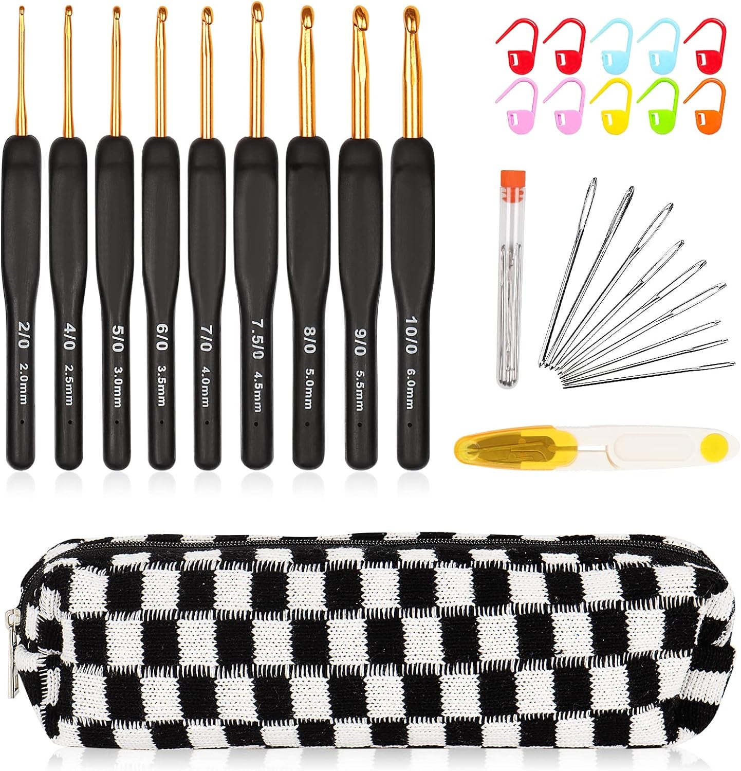 31Pcs Crochet Hook Set, Black Gold Crochet Hooks Ergonomic with Grips for Arthritic Hands, Crochet Needles Set with Knitting & Crochet Supplies, Ideal Crochet Gift for Crochet Beginner Lover