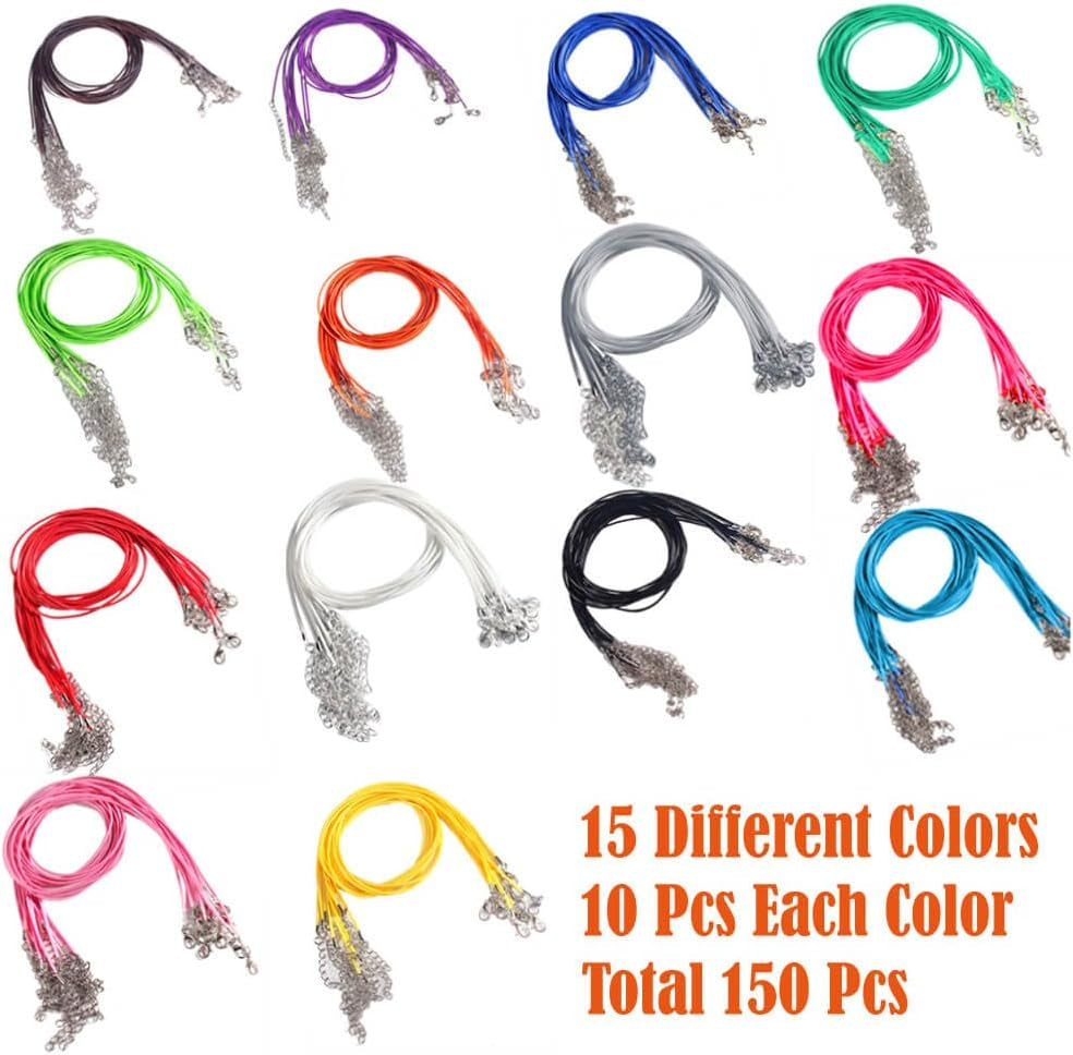 150PCS 1.5Mm Waxed Cotton Necklace Cord Bulk with Clasp for DIY Jewelry Making, Mix Color (18”)