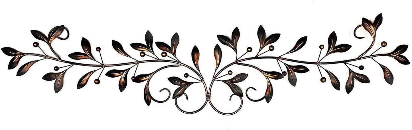 21956 Metal Wall Decor over the Door Window Olive Branch Leaf Scroll Wrought Iron Plaque Hanging Art Boho Home Decor Garden Patio Farmhouse Ranch Floral Accents 48 Inch