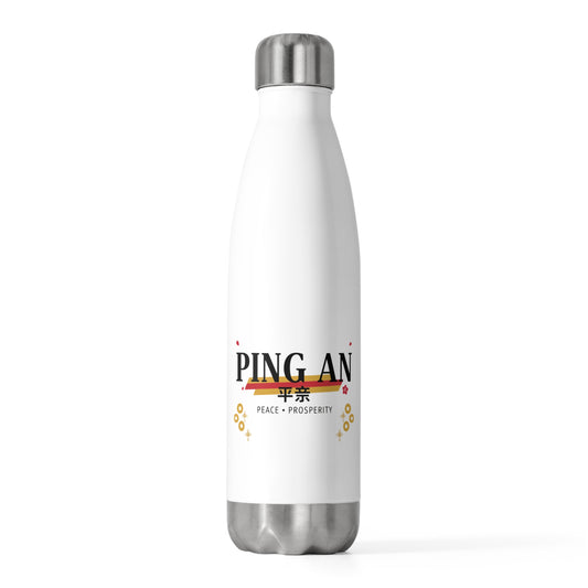 Ping An Gold Greeting | 20oz Insulated Stainless Steel Tumbler Bottle | Lunar New Year Family & Friend Gift | Red Gold CNY Style