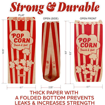 Popcorn Bags 1.5oz   Bulk Pack of 500pcs   Medium Brown & Red Individual Pop