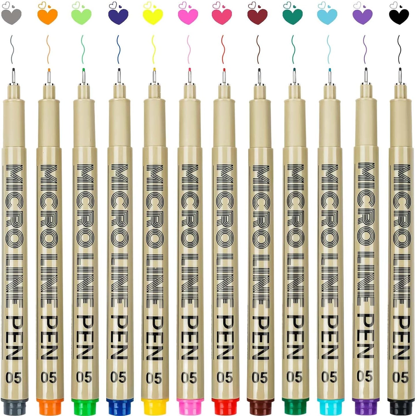 12 Colors 05 Micro Fineliner Drawing Art Pens, Waterproof Archival Ink Pens, 0.45Mm Multiliner Fine Liner Pens for Illustration Technical Sketching Manga Scrapbooking Journaling Zentangle