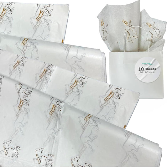 Craft Gift Wrap Tissue Paper with Print Pattern of Horses Running. Ten Sheets of 20 Inches by 30 Inches. Perfect for the Cowboy Gift. (10)