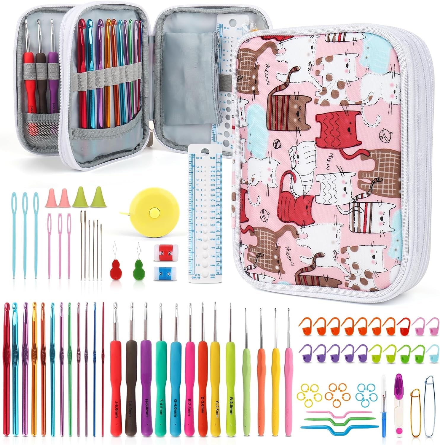 Crochet Hooks Kit with Case, 85-Piece, Ergonomic Crochet Needles Weave Yarn Kits DIY Hand Knitting Art Tools for Beginners and Experienced Crochet Lovers