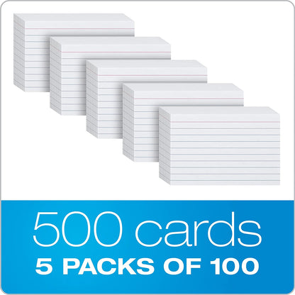 Index Cards, 500 Pack, 3X5 Index Cards, Ruled on Front, Blank on Back, White, 5 Packs of 100 Shrink Wrapped Cards ()