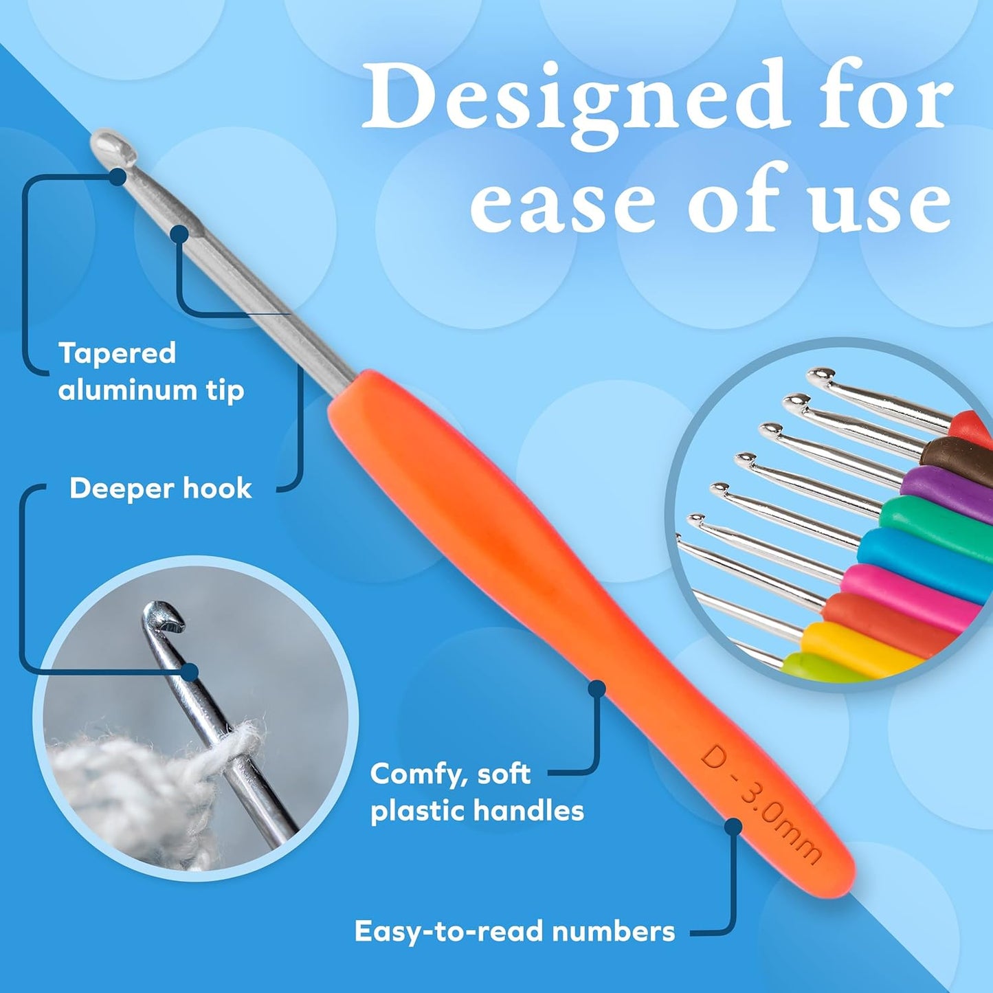 Crochet Hooks Kit - 12 Piece Set Extra-Long Crocheting Needles with Soft, Ergonomic Rubber Grips and 12 Hook Sizes - Knitting & Crochet Supplies for Beginners, Comfortable/Easy to Use