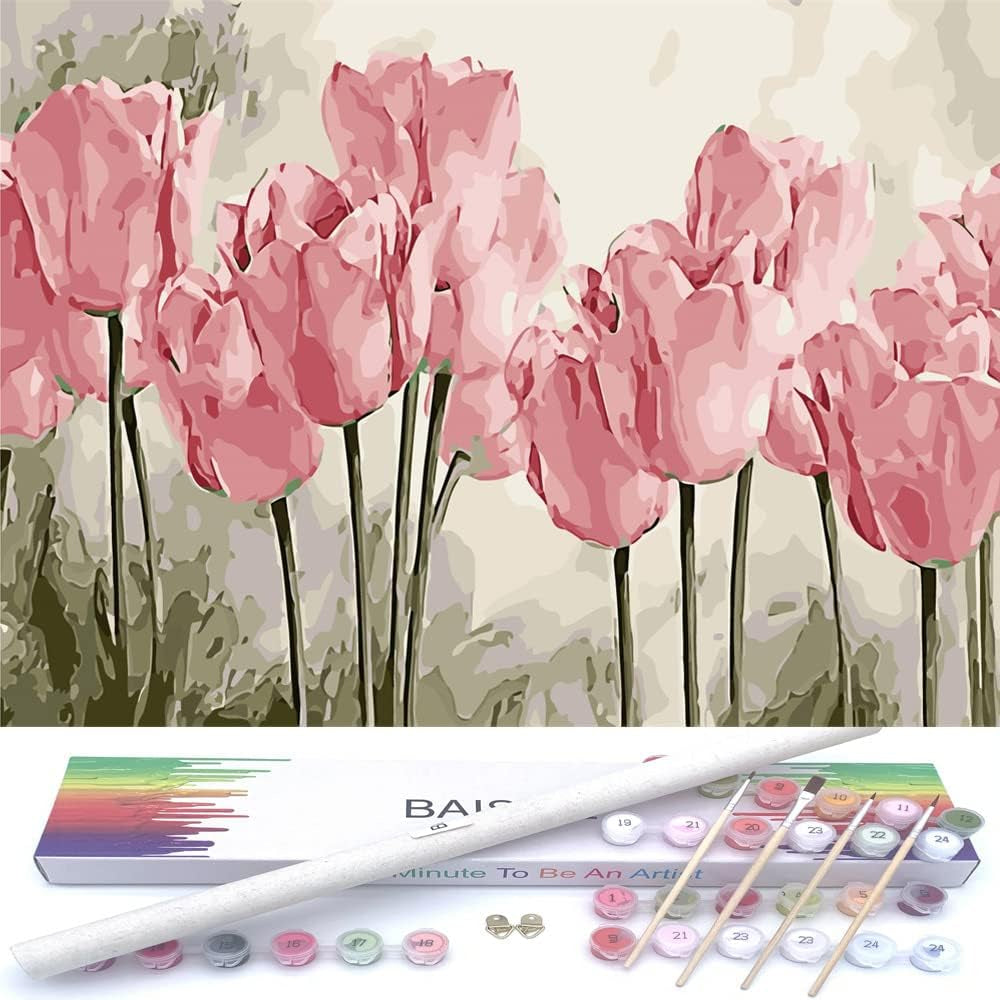 Paint by Numbers Kit for Adults Beginners,12" Wx16 L 2 Pack Canvas Pictures Drawing Paintwork with 8 Pcs Wooden Paintbrushes,Acrylic Pigment in Gift Box-1112