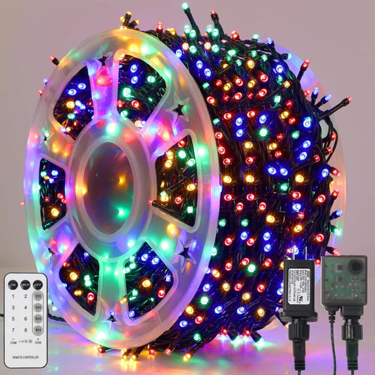 1000LED Christmas Lights, Extra Long 328FT Xmas Green Wire Fairy String Lights Plug in Outdoor, Remote Control & 8 Lighting Modes, Waterproof for Wedding Party Bedroom Decorations, Multicolor