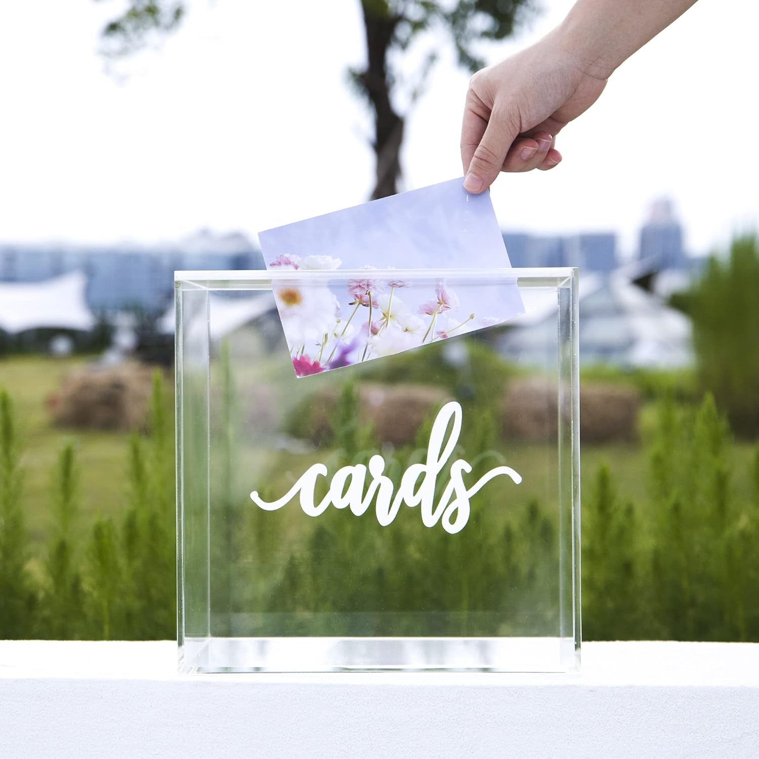 10” Acrylic Card Box - Wedding Card Box for Reception, Birthday, Party, Money Box, Wishing Well, Graduation Party, Elegant Large Clear Card Box-Acb001-Wz