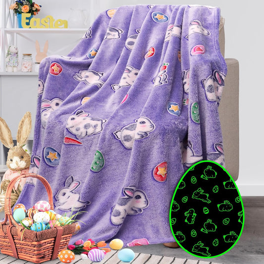 Easter Bunny Blanket Toddler Easter Gifts for Girls Glow in the Dark Blanket Kids Easter Basket Stuffers Spring Throw Blanket for Easter Decorations