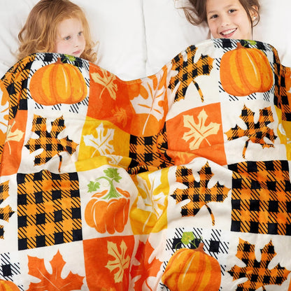Fall Plaid Throw Blanket 50" X 60", Fall Blankets and Throws, Cozy Fall Fleece Throw Blanket for Couch, Autumn Pumpkin and Leaves Blanket, Fall Throws