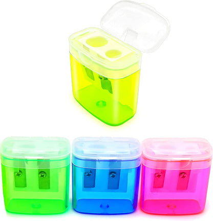 Pencil Sharpeners, 4 Pcs Pencil Sharpeners Manual,Dual Holes Compact Colored Handheld Pencil Sharpener for Kids with Lid Adults Students School Class Home Office (Covered)