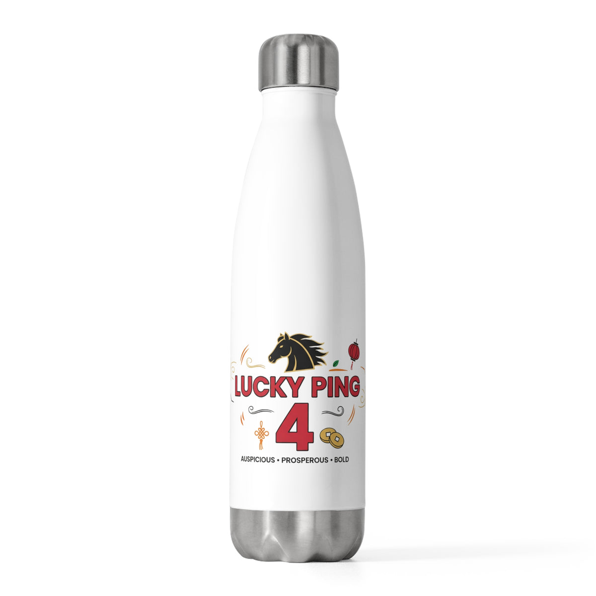 Lucky Ping Fire Horse | 20oz Insulated Tumbler Bottle + Travel Cup | Lunar New Year Gift for Family & Friends | Bold Red Gold