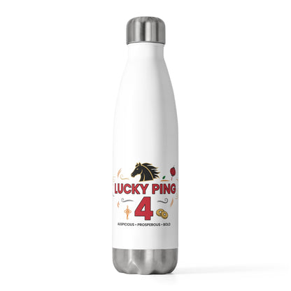 Lucky Ping Fire Horse | 20oz Insulated Tumbler Bottle + Travel Cup | Lunar New Year Gift for Family & Friends | Bold Red Gold