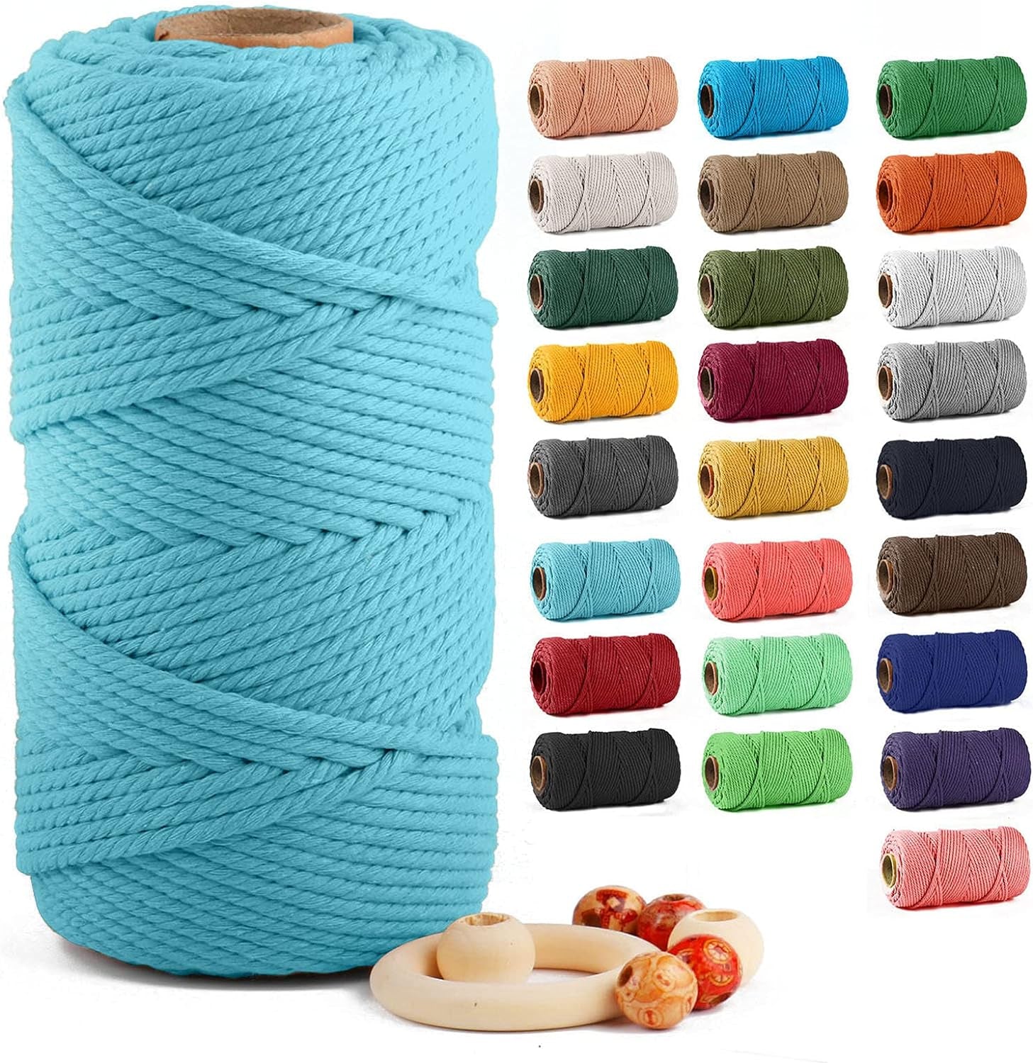 Macrame Cotton Cord 5Mm X 109 Yards,  100% Natural Handmade Colorful 4 Strands Twisted Braided Cotton Rope for Wall Hanging Plant Hangers Gift Wrapping Tapestry DIY Crafts(100M,White)