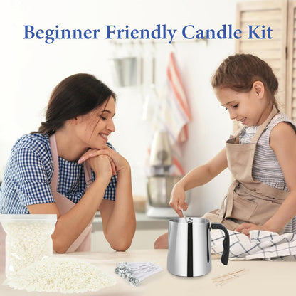 Candle Making Kit Supplies - 32Oz Pouring Pot, 16Oz Soy Wax, Wooden Wick Holders, Candle Wicks, Stickers and Spoon, Perfect Candle Kit for Beginners