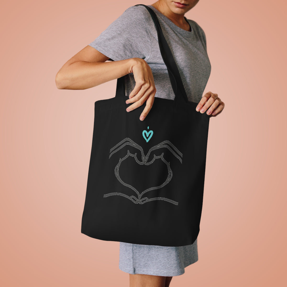 Line Art Heart Hands | Cotton Tote Bag for Everyday + DTG Print | Valentine, Galentine & Couple Gift | Minimalist Y2K Aesthetic
