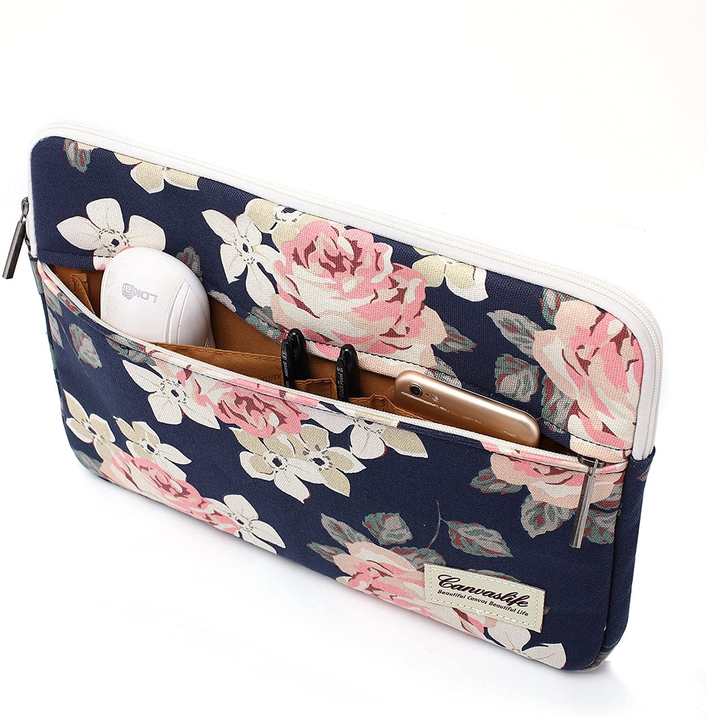 Garden Rose Waterproof Pattern 13 Inch Canvas Laptop Sleeve with Pocket 13 Inch 13.3 Inch Laptop 13 Case13 Sleeve