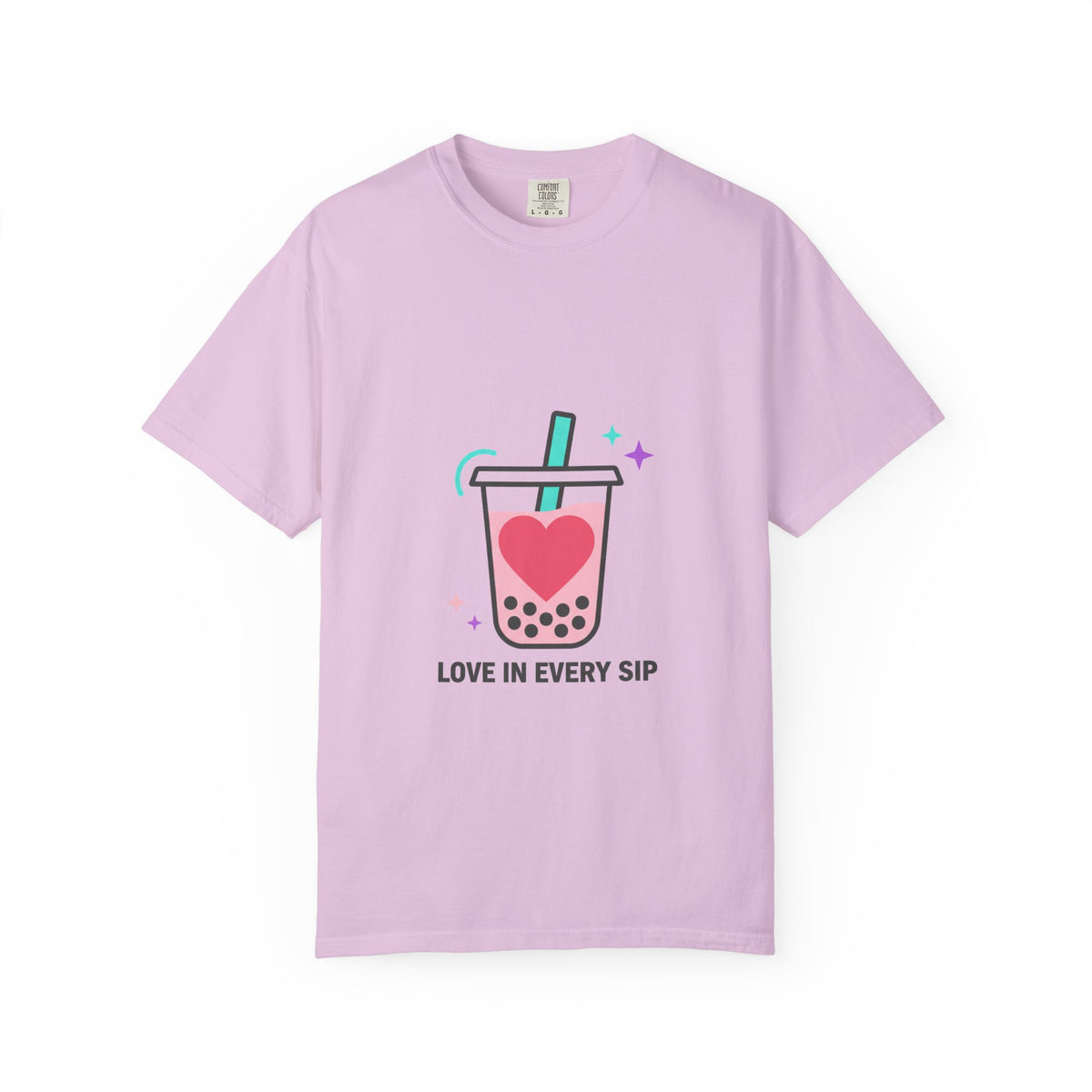 Boba Tea Heart Love Graphic | Garment-Dyed Unisex Tee, Soft Cotton | Valentine & Galentine Gift for Couples & Friends | Y2K Aesthetic