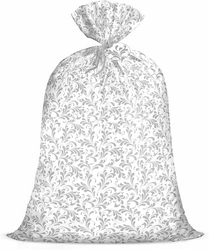 56" Large Plastic Gift Bag - Silver Floral Design for Birthdays, Mother'S Day, Wedding, Baby Shower, Parties, or Any Occasion - 56" H X 36" W