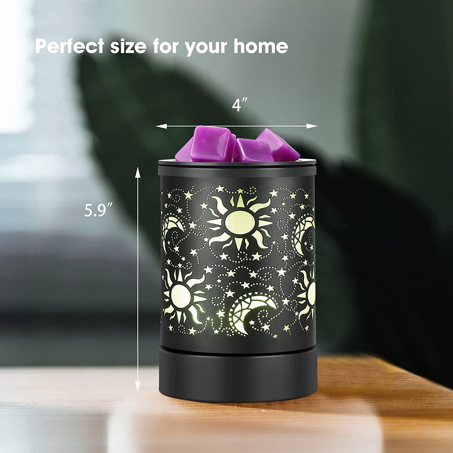 Inrorams Electric Wax Melt Warmer Oil Burner Black Metal Wax Burner for Scented Wax with 7 Colors Led Changing Light Silicone Liner (Black Garden Tree Pattern)