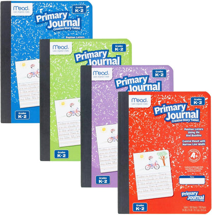 Primary Journal, Half Page Ruled, Grades K-2, 7 1/2" X 9 3/4", 100 Sheets, 1 Count, Color Will Vary (10297)