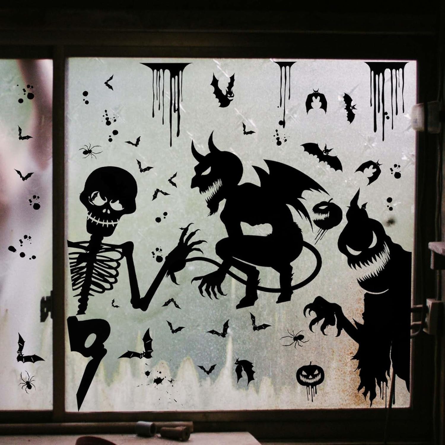 9 Sheets Halloween Decorative Window Stickers, Spooky Monster Window Sticker Halloween Horror Window Decals Scary Halloween Window Clings for DIY Door Home Party Decor (Style 1)