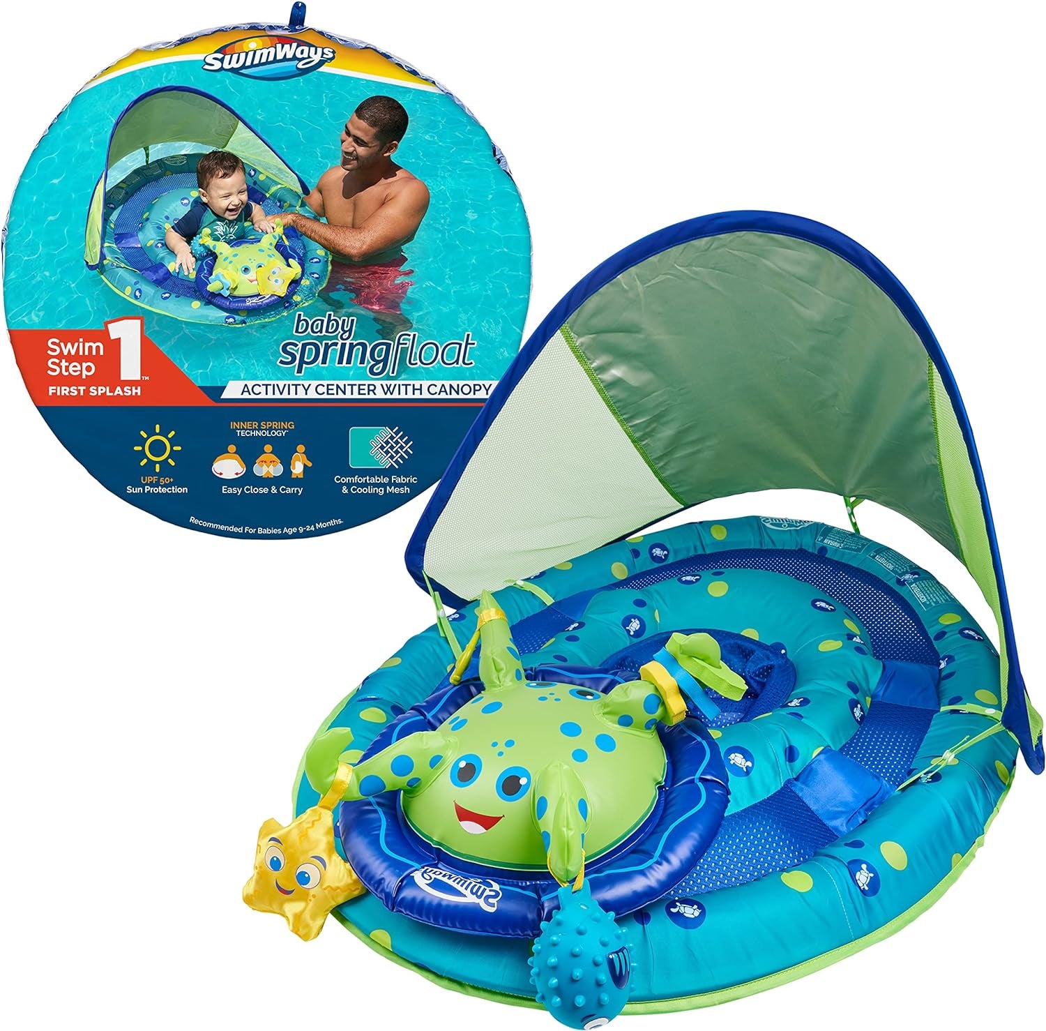 Baby Spring Float Splash N Play, Baby Float with Canopy & UPF Protection, Baby Pool Toys & Swimming Pool Accessories for Kids 9-24 Months