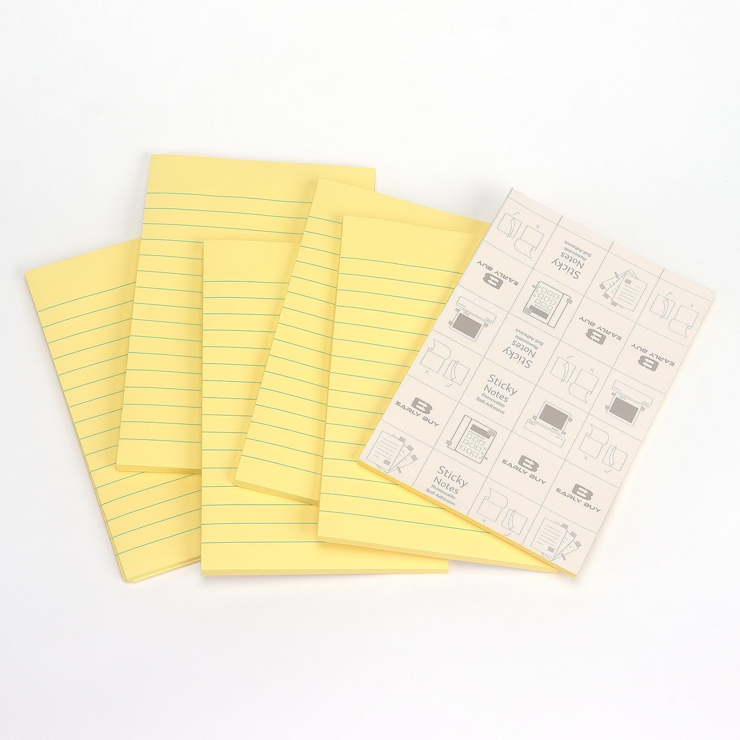 6 Pads Lined Sticky Notes with Lines 4X6 Self-Stick Notes Bright Color Sticky Notes, 45 Sheets/Pad (Yellow)