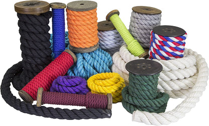 Ravenox Natural Twisted Cotton Rope | Made in the USA | Strong Multi-Strand Cordage for Sports, Décor, Pet Toys, Crafts, Macramé, Nautical & Indoor Outdoor Use| by the Foot & Diameter (Multiple Color)