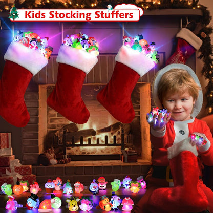Christmas Party Favors 25Pcs 3D LED Finger Lights for Kid & Adults Toys Light up Rings Stocking Stuffers Party Favors Assorted Styles Gift Package No-Repeat Non Candy Gift New Version