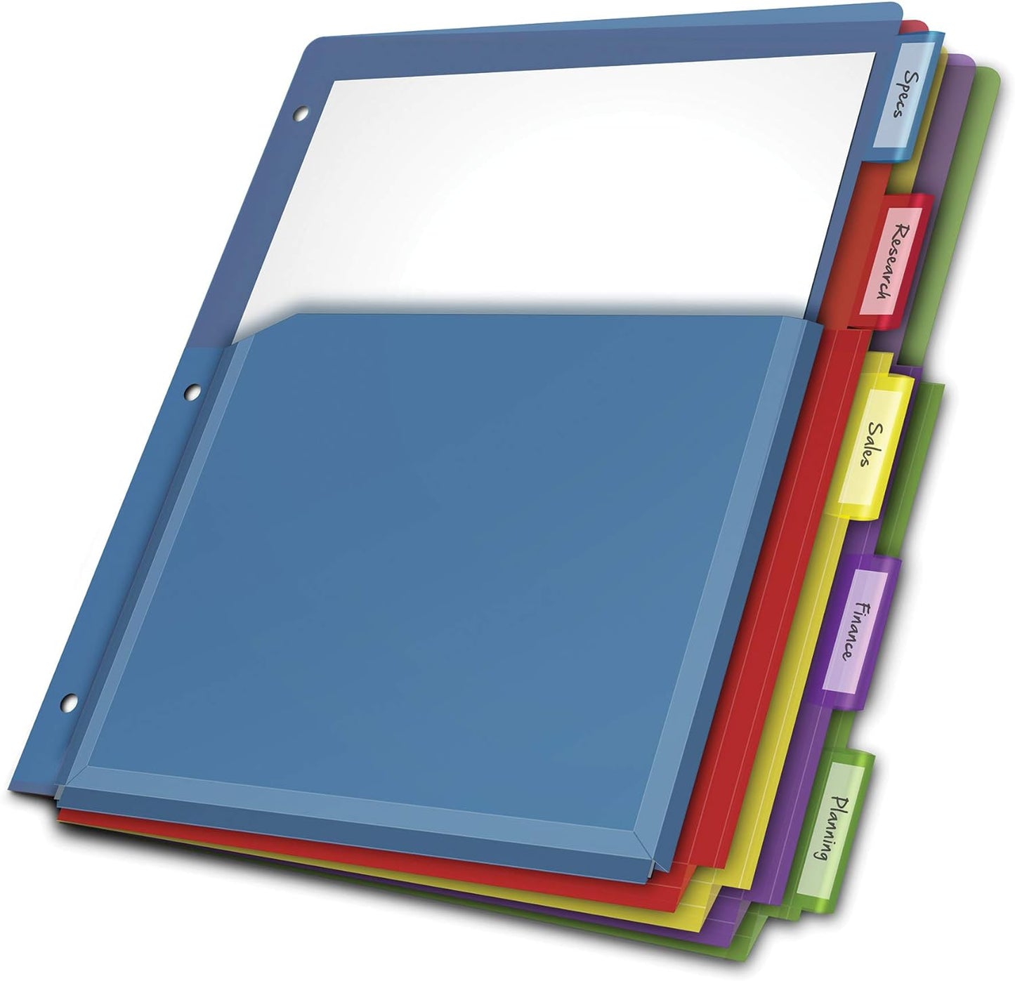 Expanding Plastic Binder Dividers, Flexible Front Pockets Expand 1/4", 5-Tab, Insertable Multicolor Tabs, Letter Size, 1 Set (8412CB)
