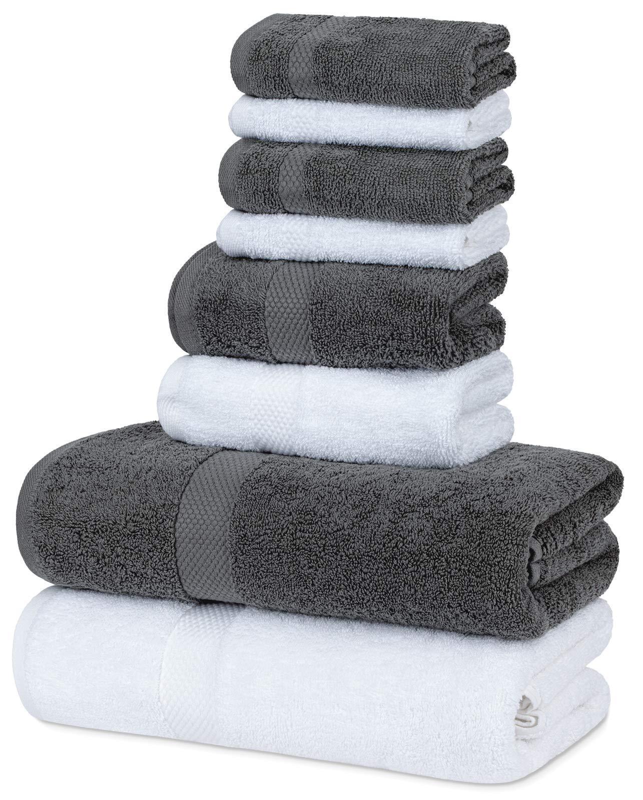 Luxury Grey White Bath Towel Set   Combed Cotton Hotel Quality Absorbent 8