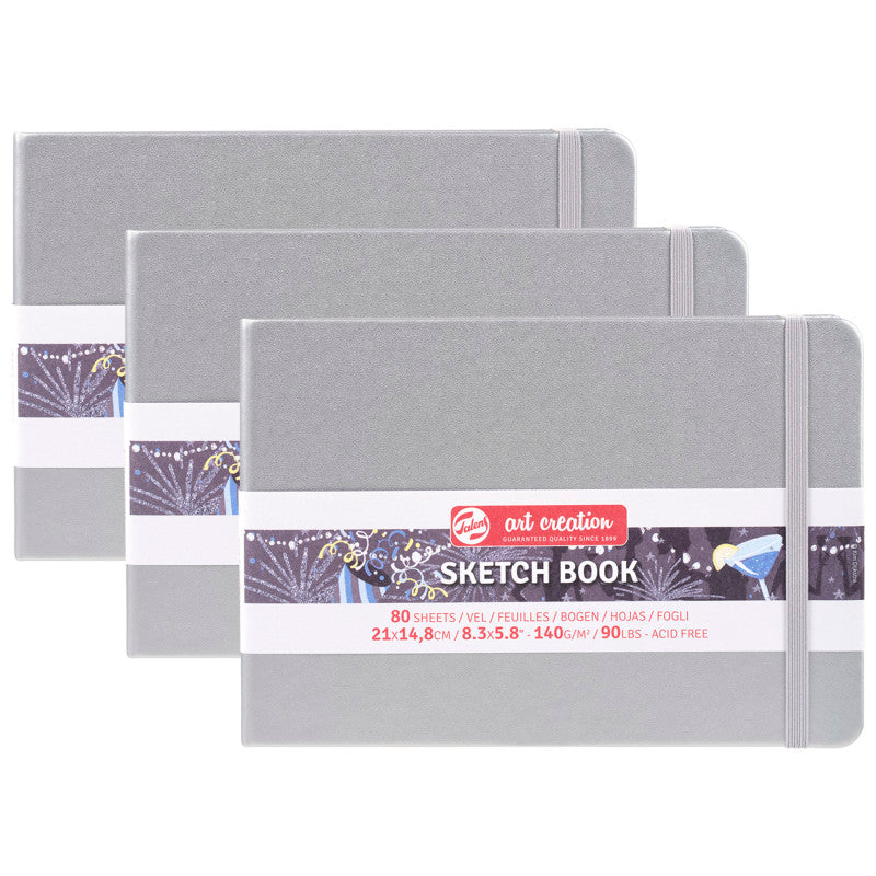 Sketchbook, 80 Sheets, 90lbs, Shiny Silver Cover, 8.3" x 5.8" (A5), Pack of 3