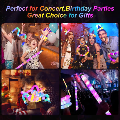 Light up Glow Sticks Fidget Pop Tubes, 24 Pack Glow in the Dark Party Supplies Toddler Sensory Toys, Glow Stick Thanksgiving Christmas Party Favors Party Pack Gifts for Kids