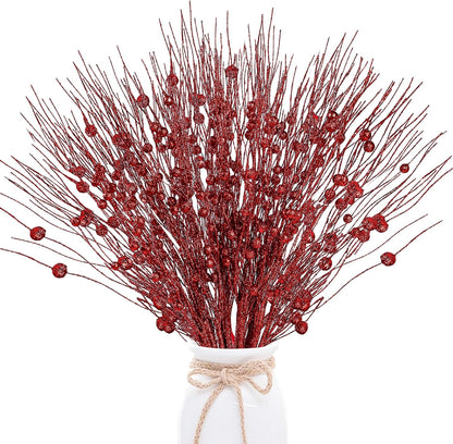24 Pack Artificial Glitter Berry Stem Ornaments 17 Inches Fake Patriotic Picks Decorative Red White Blue Glitter Sticks for 4Th of July Independence Day Memorial Day DIY Crafts Home Decor