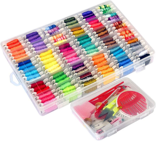 218Pcs+ Embroidery Floss Cross Stitch Threads,Bracelet String Kit with Organizer Storage Box-Included 110Pcs Friendship Bracelet Craft Floss,100Pcs More Cross Stitch Tools Embroidery Kit for Beginners