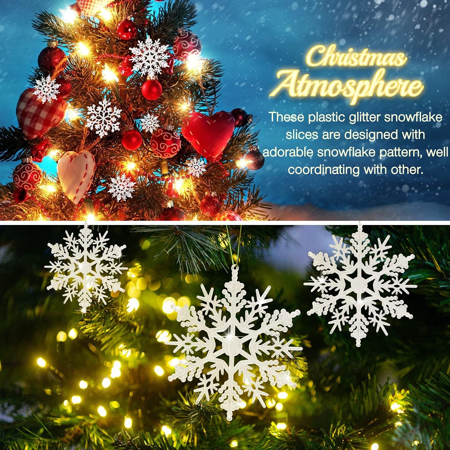 46 Snowflake Mixed Decoration Set for Winter Wonderland Christmas Tree Window Door Accessories