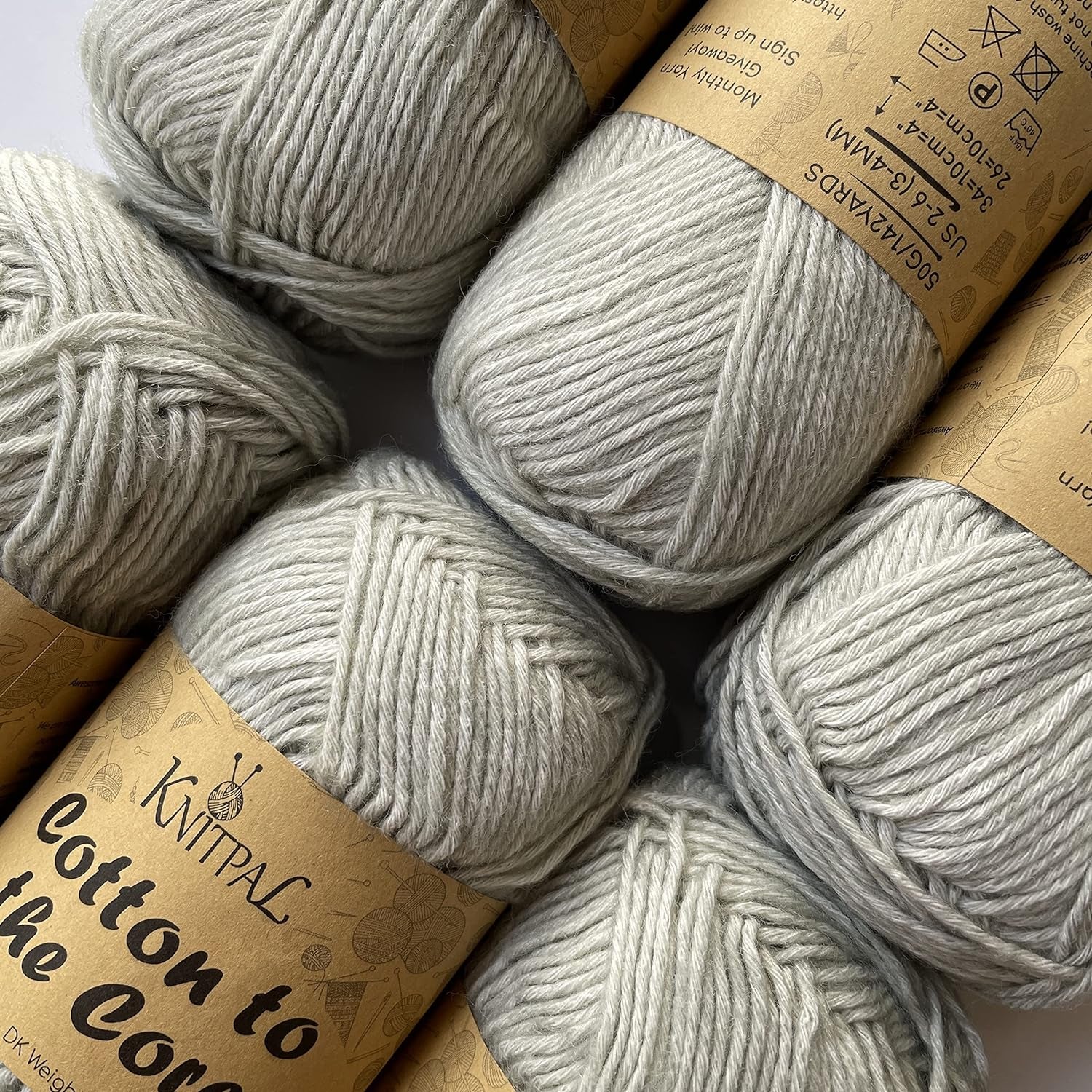 Cotton to the Core Soft Cotton Yarn for Crocheting, 78% Cotton and 22% Acrylic - Soft Baby Yarn for Crocheting - 3 DK Weight Cotton Yarn for Knitting - 6 Skeins, 852Yds/300G (Almond Tan)